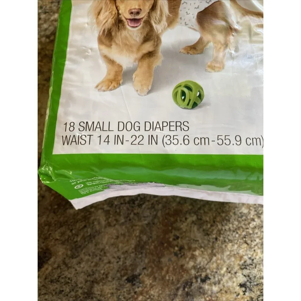 Disposable Dog Diapers Sz S 10-35lbs 14-22in Waist 18 Count Wetness Indicator